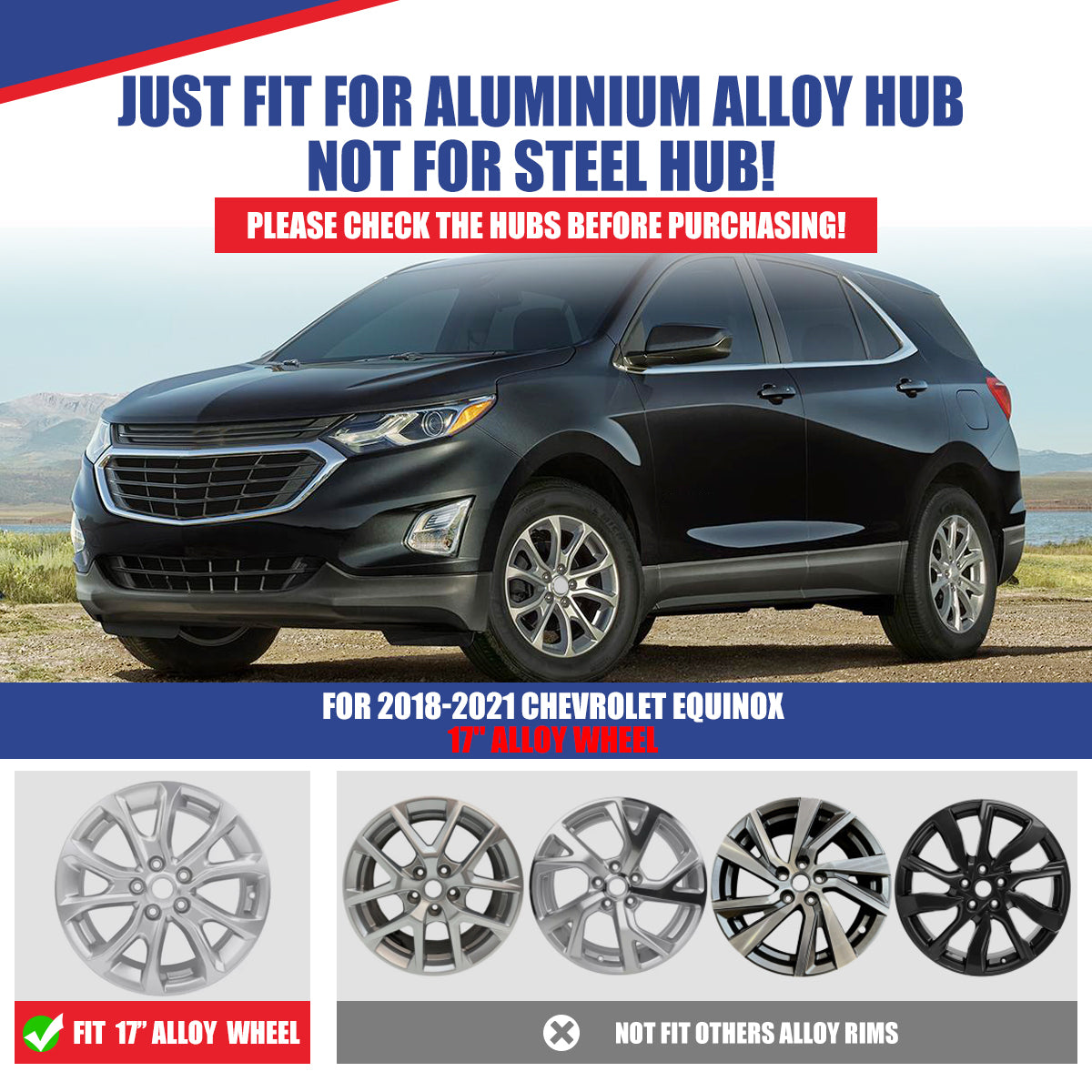 WINJET 17' Hubcaps Wheel Rims Cover for 2018-2021 CHEVROLET EQUINOX - Matte Black