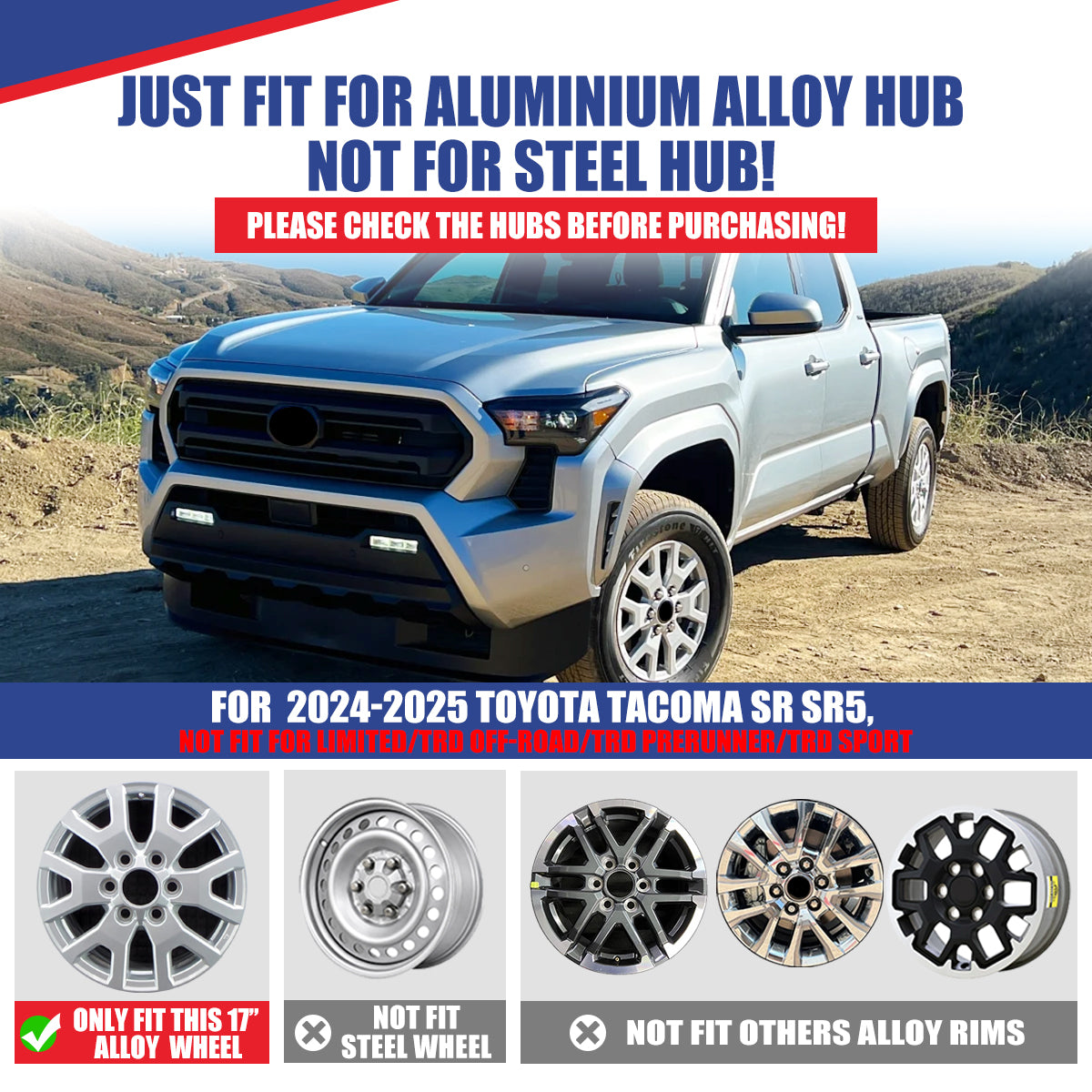 WINJET 17' Alloy Wheel Skin for 2024-2026 Toyota Tacoma - Matte Black