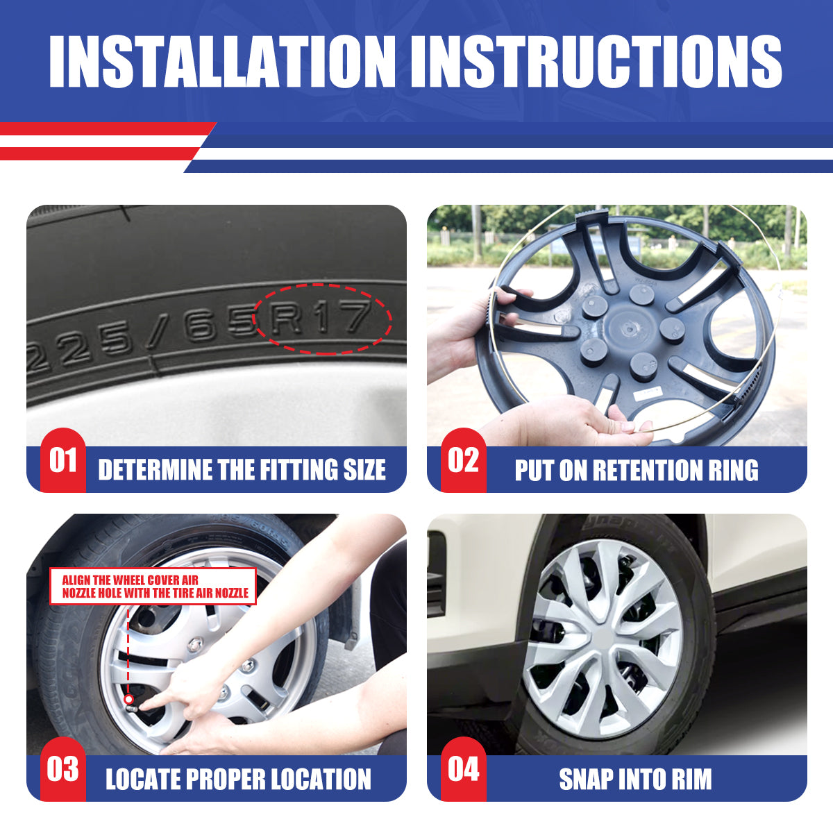 WINJET 17' Hubcaps Wheel Rims Cover for 2014-2020 NISSAN ROGUE - White