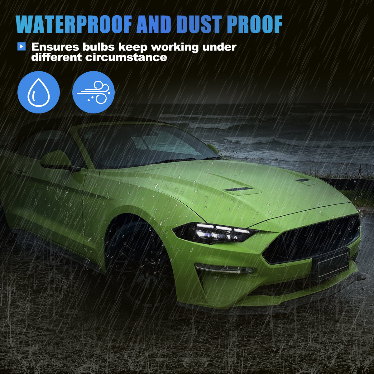 For 2018-2023 Ford Mustang Coupe & Convertible LED Sequential Headlights -Glossy Black / Clear