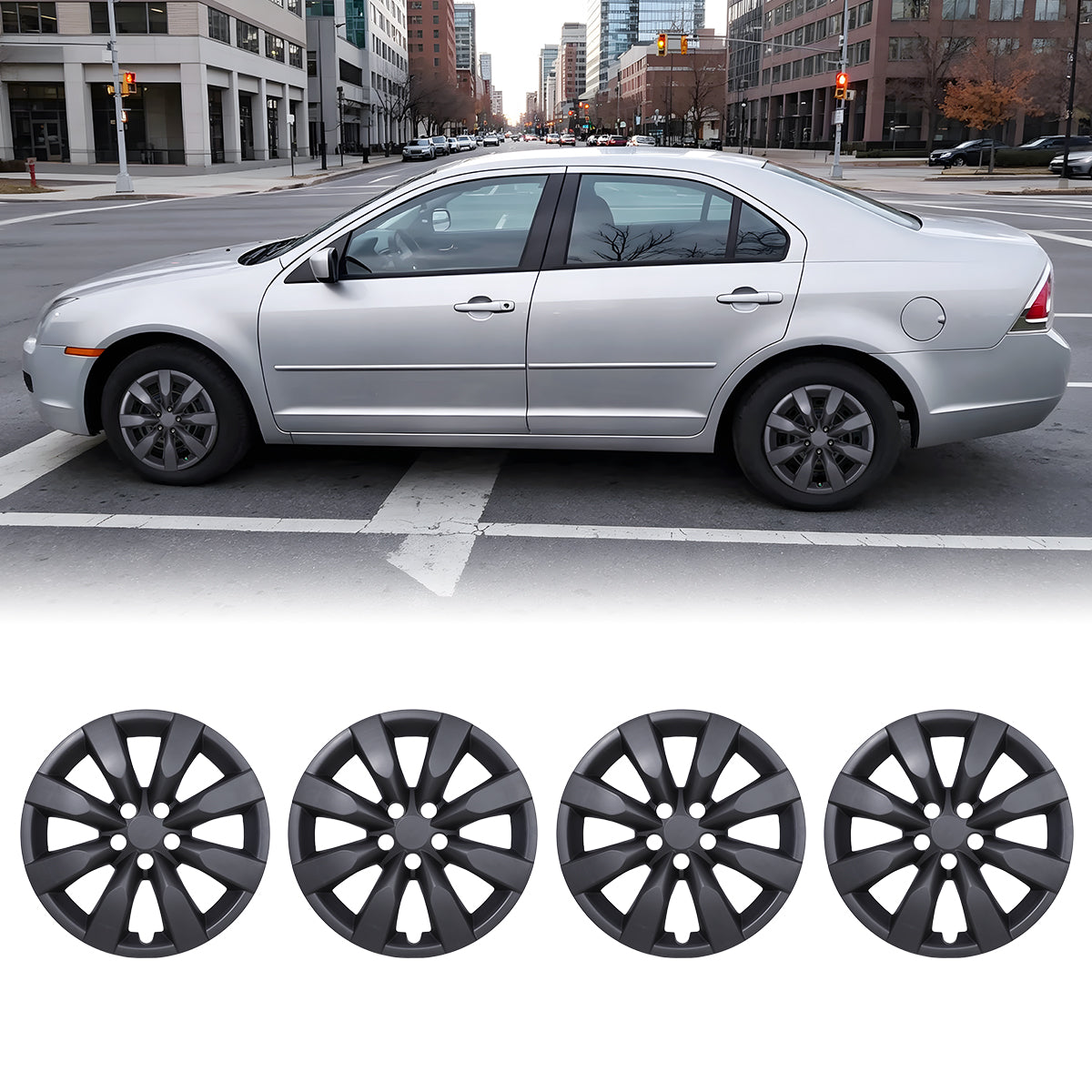 Winjet 16 Inch Hubcaps For Toyota Corolla 2009-2025 & Matrix 2009-2014 - Black Lacquer