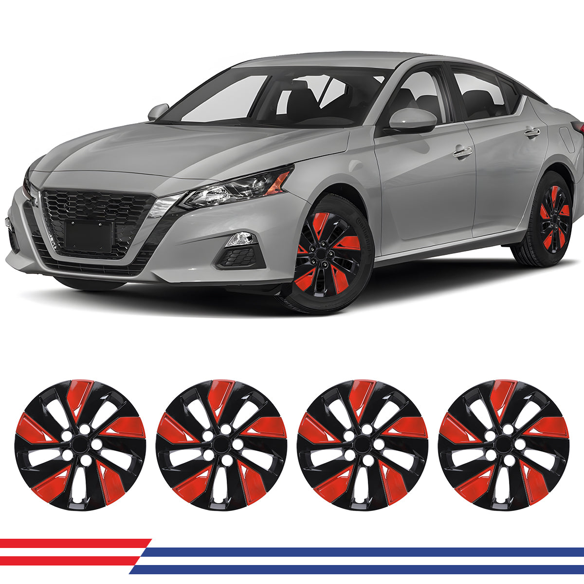 WINJET 16' Hubcaps for 2019-2025 Nissan Altima - Black & Red