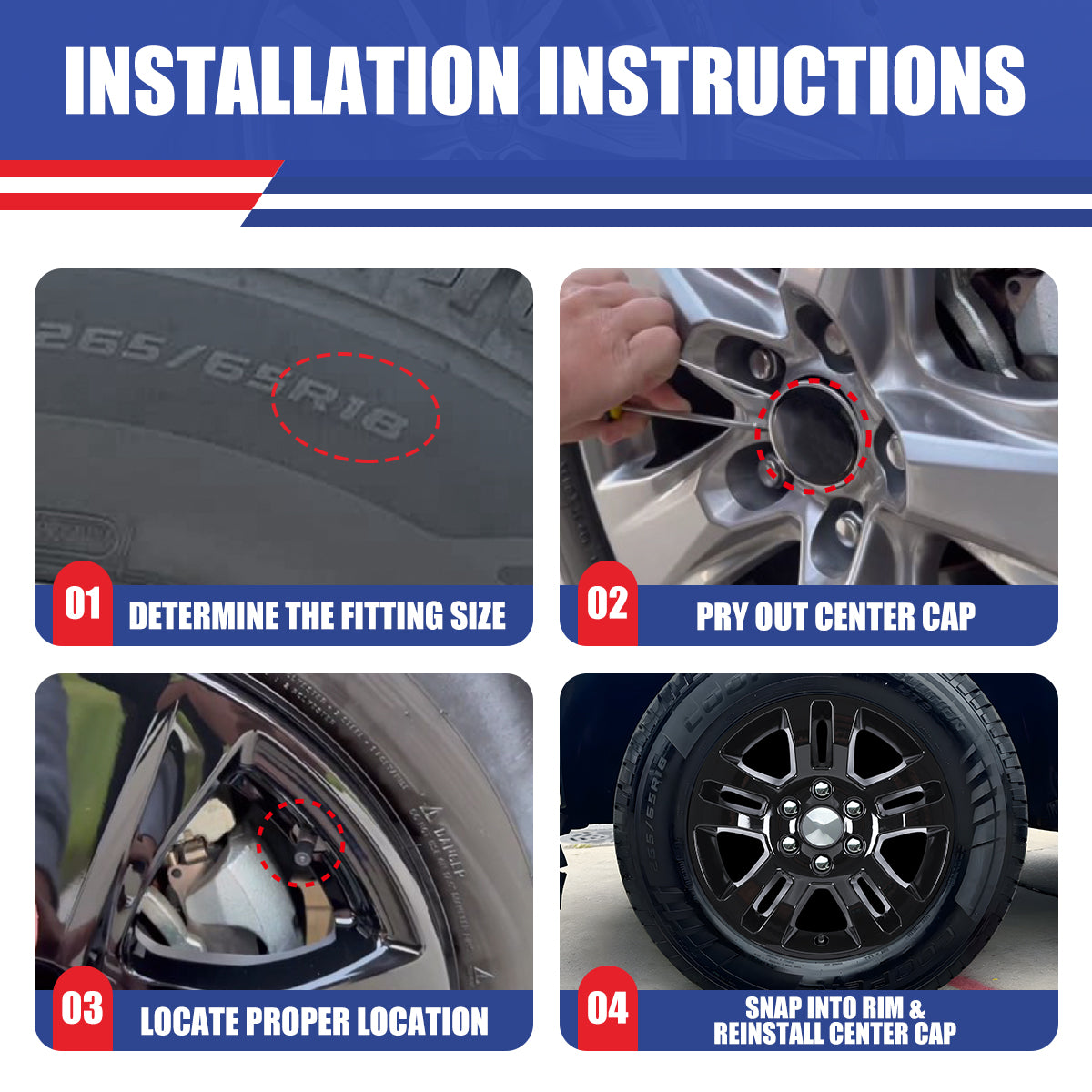 WINJET 18' Hubcaps Wheel Rims Cover for 2014-2019 Chevy Silverado 1500/2015-2020 Chevy Suburban Tahoe - Black