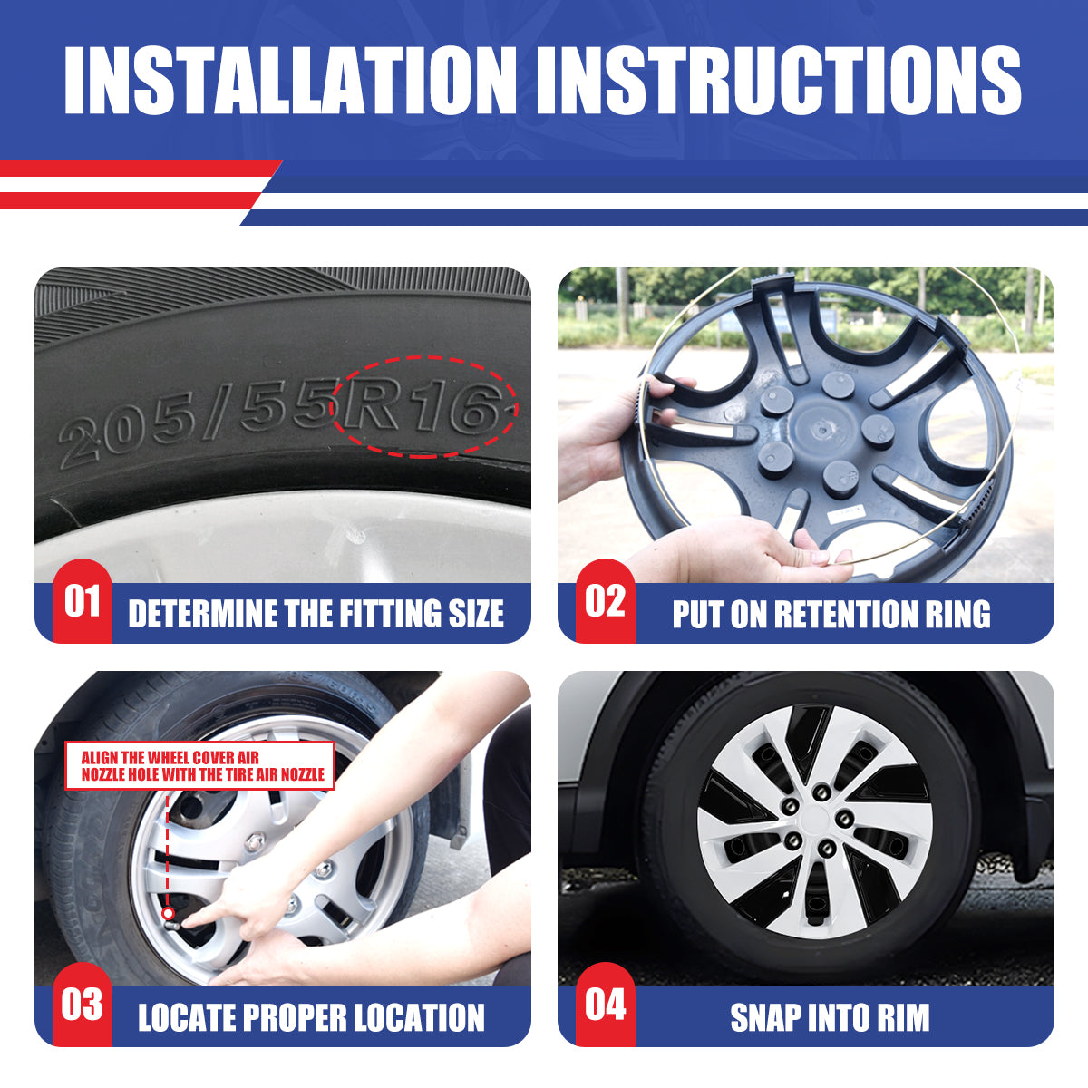 WINJET 16' Hubcaps Wheel Rims Cover for 2019-2025 Nissan Altima - White Lacquer & Black Lacquer