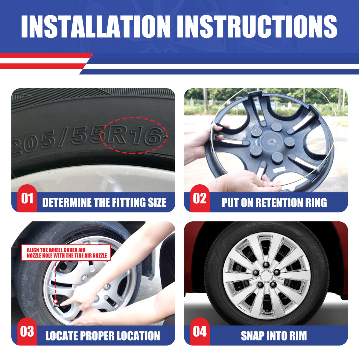 WINJET 16' Hubcaps Wheel Rims Cover for 2013-2019 NISSAN SENTRA & 2011-2017 NISSAN LEAF - Chrom