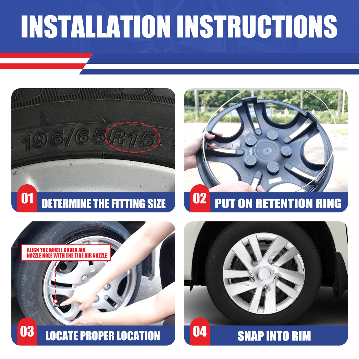 WINJET 15' Hubcaps Wheel Rims Cover for 2013-2021 NISSAN NV200 - Chrome