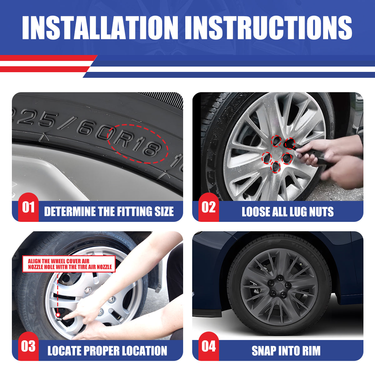 WINJET 18' Hubcaps Wheel Rims Cover for 2014-2020 CHEVY IMPALA - Matte Black