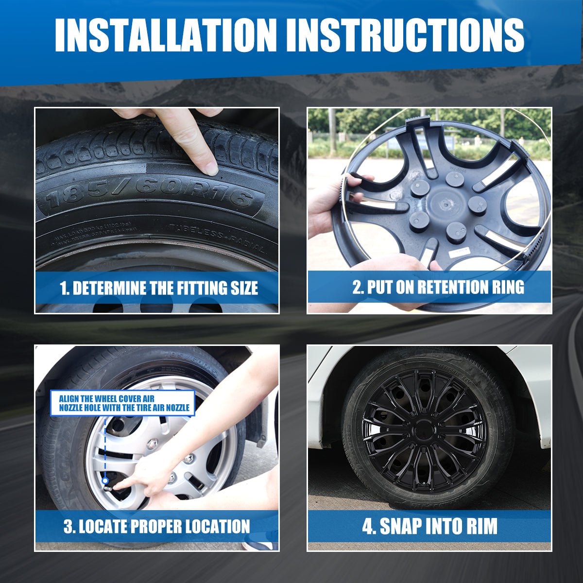 WINJET 16 inch Hubcaps Wheel Covers 5086 - Black Lacquer