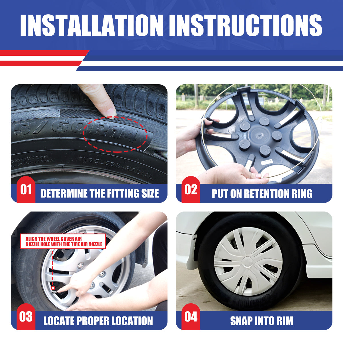 WINJET 14' Hubcaps Wheel Rims Cover for 2014-2025 Mitsubishi Mirage - Sliver