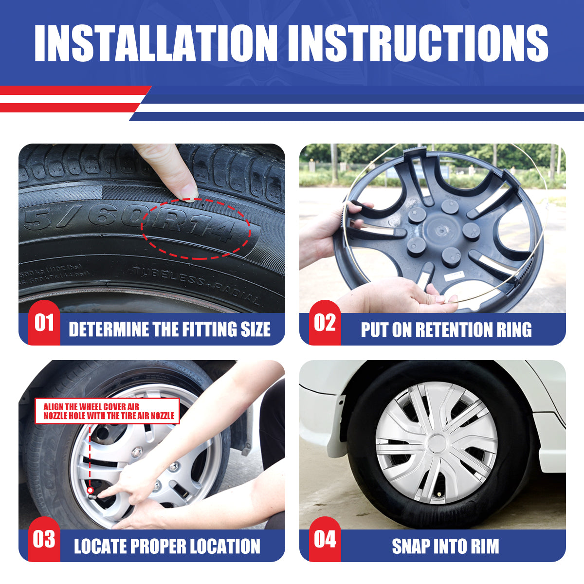 WINJET 14' Hubcaps Wheel Rims Cover for 2014-2025 Mitsubishi Mirage - Chrome