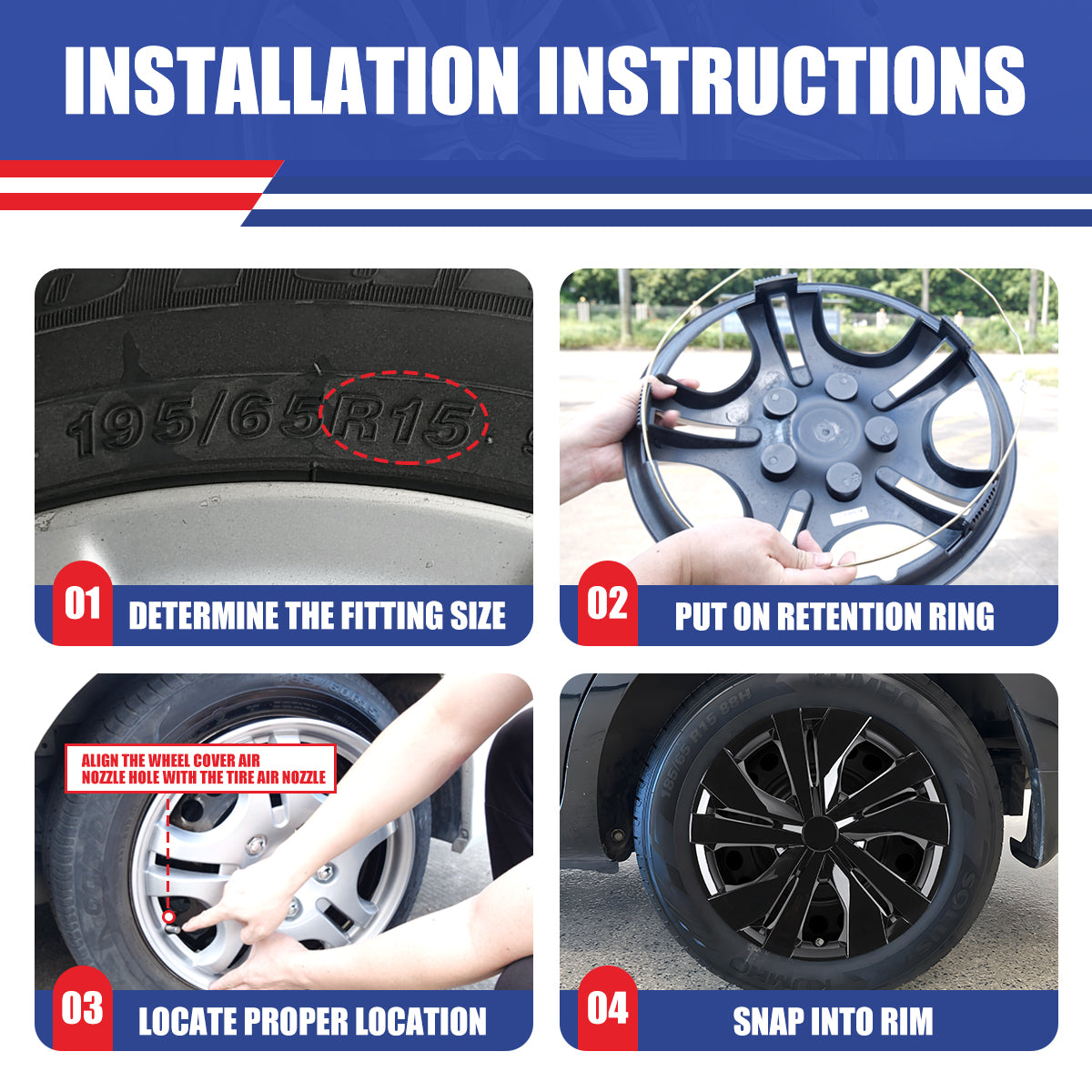 WINJET 15' Hubcaps Wheel Rims Cover for 2007-2025 NISSAN VERSA - Balck Lacquer