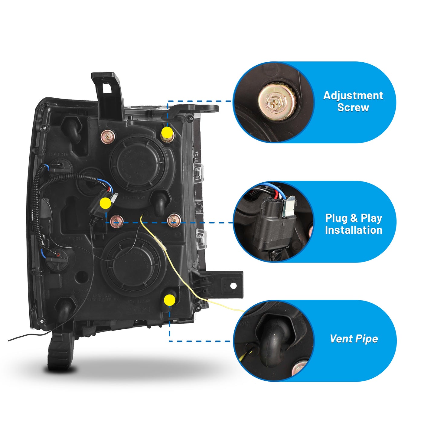 For 2014-2015 Chevrolet Silverado 1500 Head Lights - Black/Clear