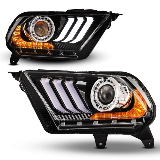 2010-2012 Ford Mustang DRL Projector Headlight with Sequential Turn Signal - Black/Clear