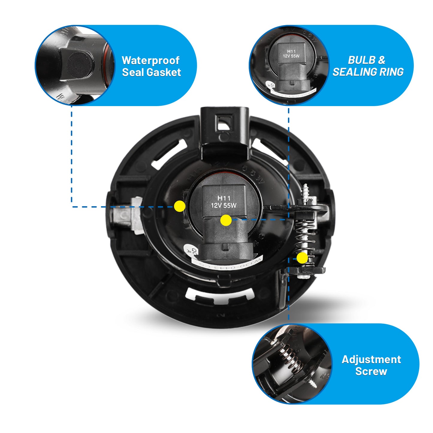 For 2011-2020 Chrysler 200/300/Pacifica/Town & Country/2011-2021 Dodge Avenger/Challenger/Dart/Durango/2014-2021 Jeep Grand Cherokee Fog Light 1 Side Only - Clear