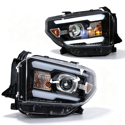 For 2014-2021 Toyota Tundra Full LED Projector Headlights - Matte Black / Clear