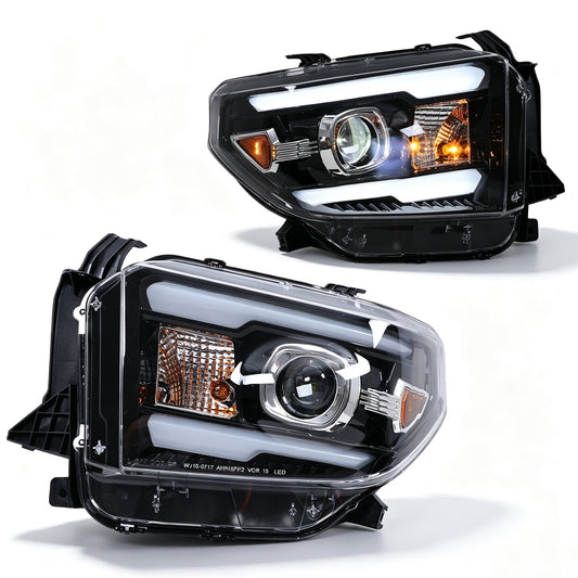 For 2014-2021 Toyota Tundra Full LED Projector Headlights - Matte Black / Clear