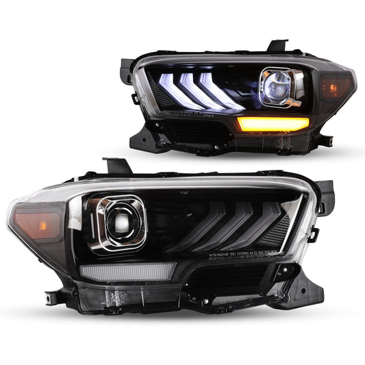 2016-2019 Toyota Tacoma/2020-2023 Tacoma SR SR5 TRD Sport DRL Head Lights - Black Matte/ Clear