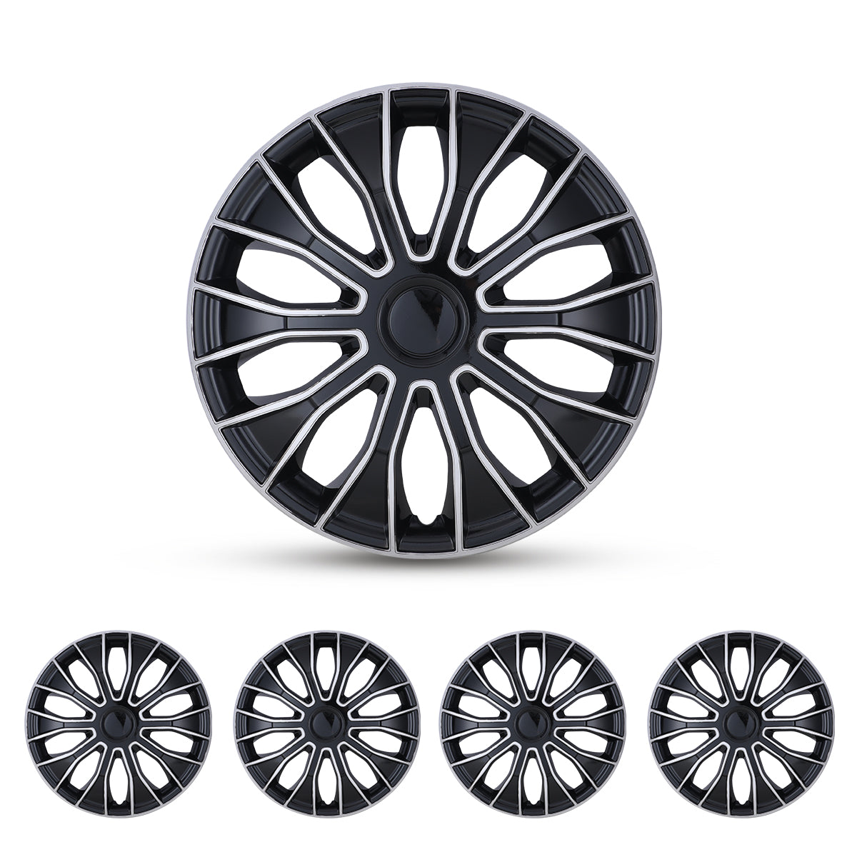 15 black hubcaps
