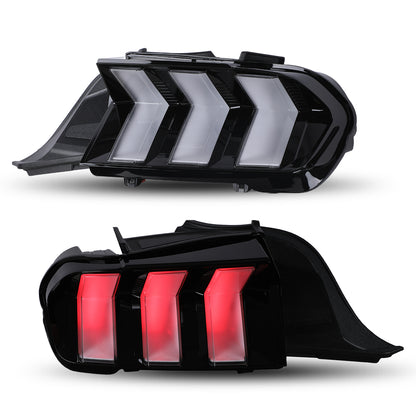 For 2024-2026 Ford Mustang Coupe & Convertible Red LED Sequential Taillight - Glossy Black / Clear
