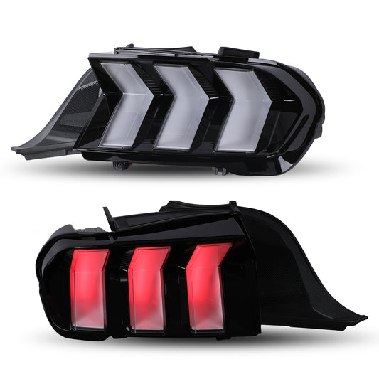 For 2024-2026 Ford Mustang Coupe & Convertible Red LED Sequential Taillight - Glossy Black / Clear