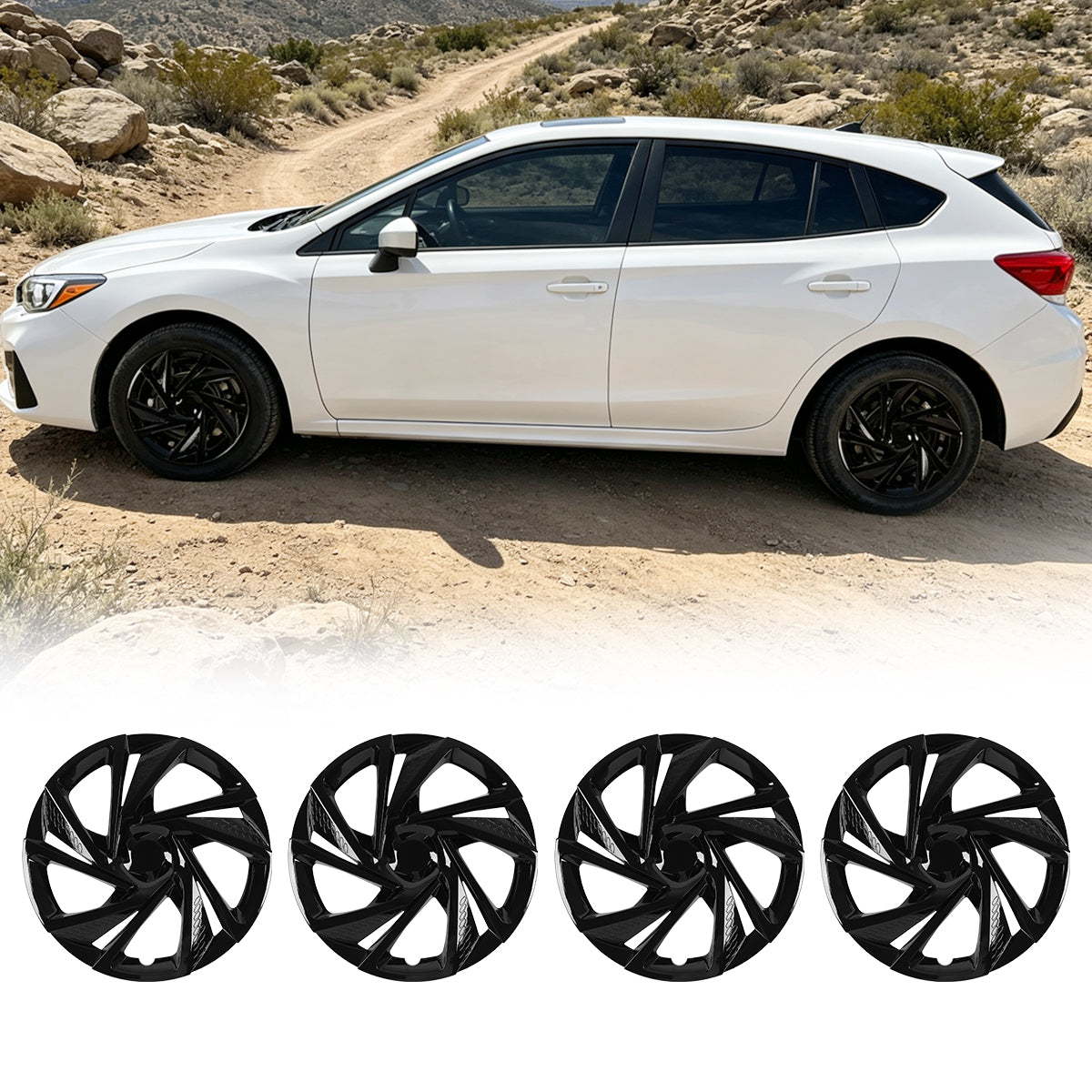WINJET 16' Hubcaps Wheel Rims Cover for 2017-2023 Subaru Impreza Sedan/Wagon - Black Lacquer