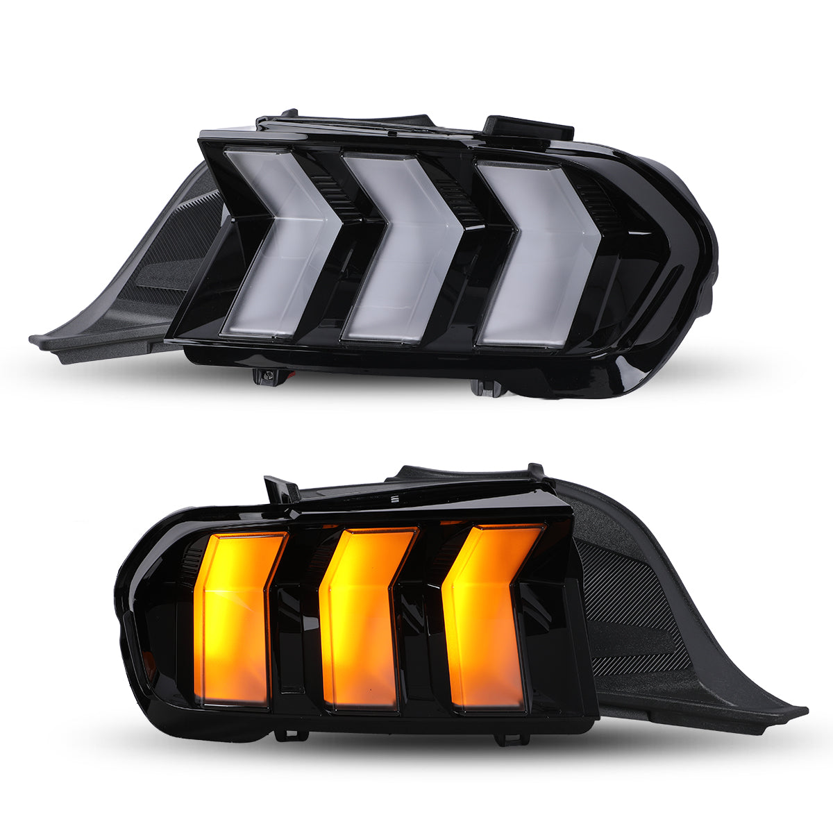 For 2024-2026 Ford Mustang Coupe & Convertible Yellow LED Sequential Taillight - Glossy Black / Clear