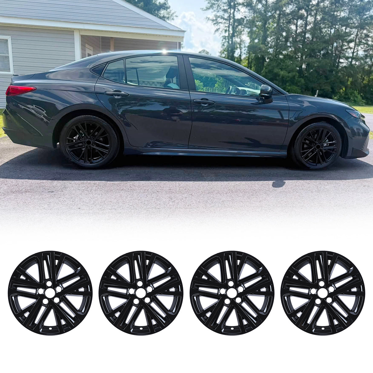 WINJET 18' Alloy Wheel Skin for 2025-2026 Toyota Camry Hybrid SE/ XLE model - Black Lacquer