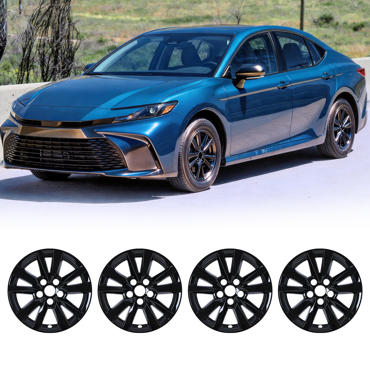 WINJET 16' Alloy Wheel Skin for 2025-2026 Toyota Camry Hybrid LE model - Black Lacquer