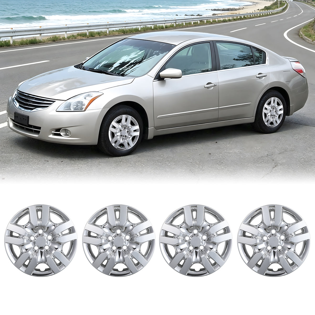 WINJET 16' Hubcaps Wheel Rims Cover for 2007-2012 Nissan Altima/2008-2009 Nissan Altima Coupe  - Chrome