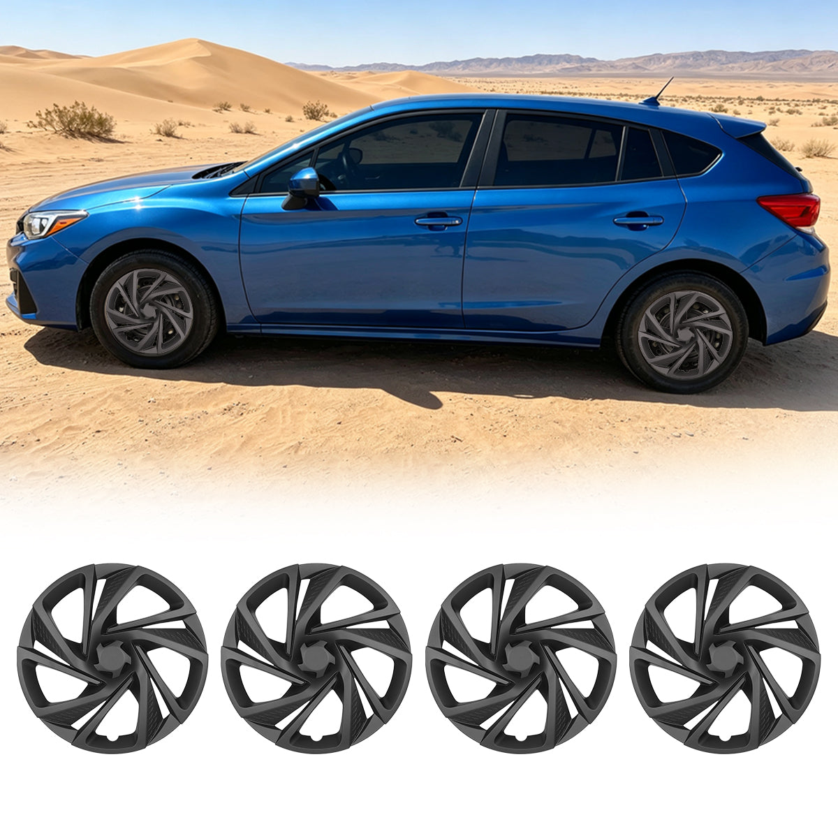 WINJET 16' Hubcaps Wheel Rims Cover for 2017-2023 Subaru Impreza Sedan/Wagon - Matte Black