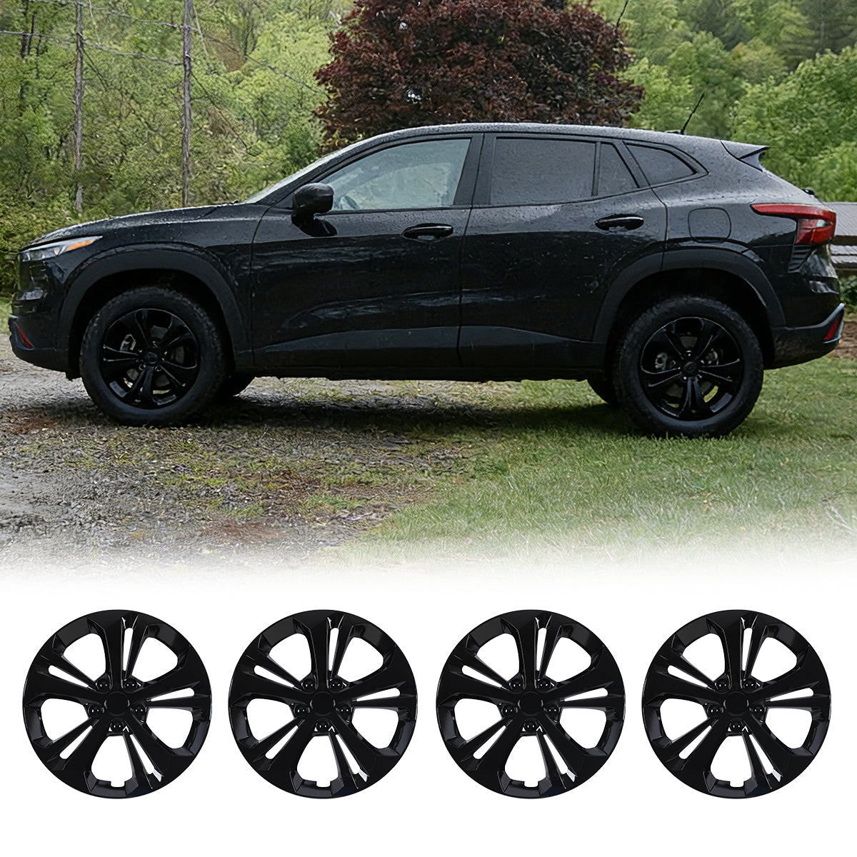 WINJET 17' Hubcaps Wheel Rims Cover for 2024-2026 Chevy Trax - Black Lacquer