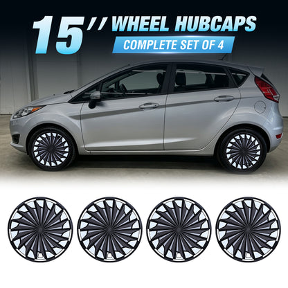 WINJET 15" Universal Wheel Covers Hubcaps - Black-Turbo Spoke