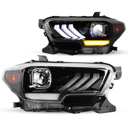 For 2016-2019 Toyota Tacoma/2020-2023 Tacoma SR SR5 TRD Sport DRL Head Lights - Glossy Black/ Clear