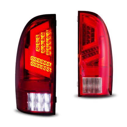 For 2005-2015 Toyota Tacoma Tail Lights LED OEM Replacement Sequential Turn Signal -  Chrome/ Red