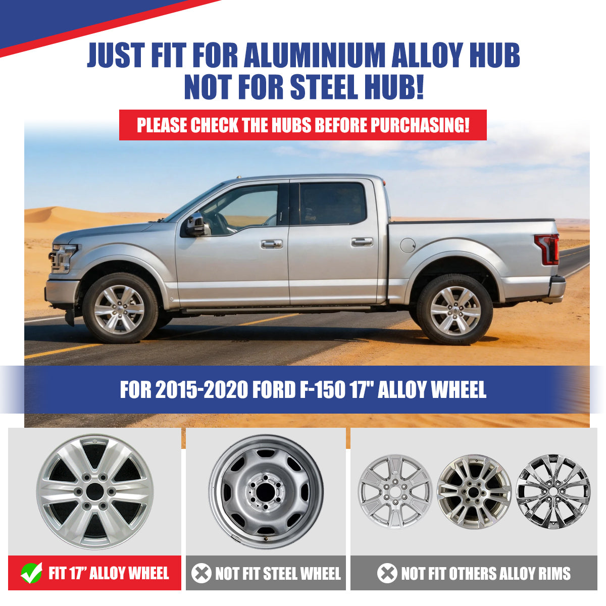 WINJET 17' Hubcaps Wheel Rims Cover for 2015-2020 Ford F-150 - Black Lacquer
