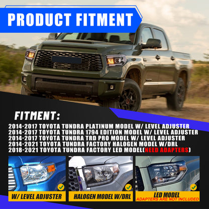 For 2014-2021 Toyota Tundra Full LED Projector Headlights - Matte Black / Clear