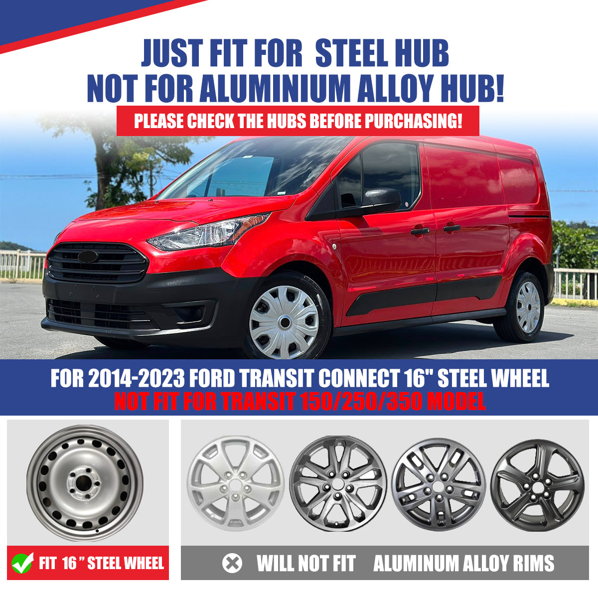 WINJET 16' Hubcaps Wheel Rims Cover for 2014-2023 Ford Transit Connect  - Lacquer