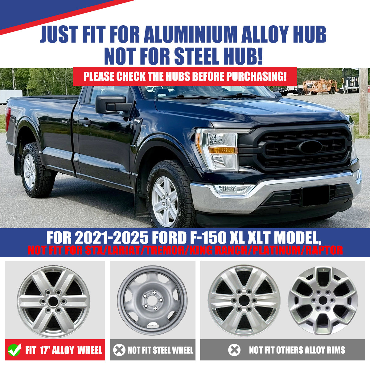 WINJET 17' Alloy Wheel Skin for 2021-2025 Ford F-150 XL XLT model - Matte Black