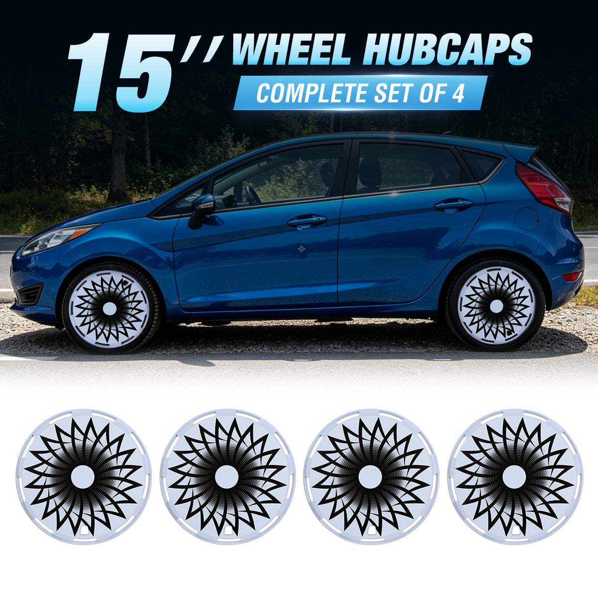 WINJET 15" Universal Wheel Covers Hubcaps - White-Flower Bloom