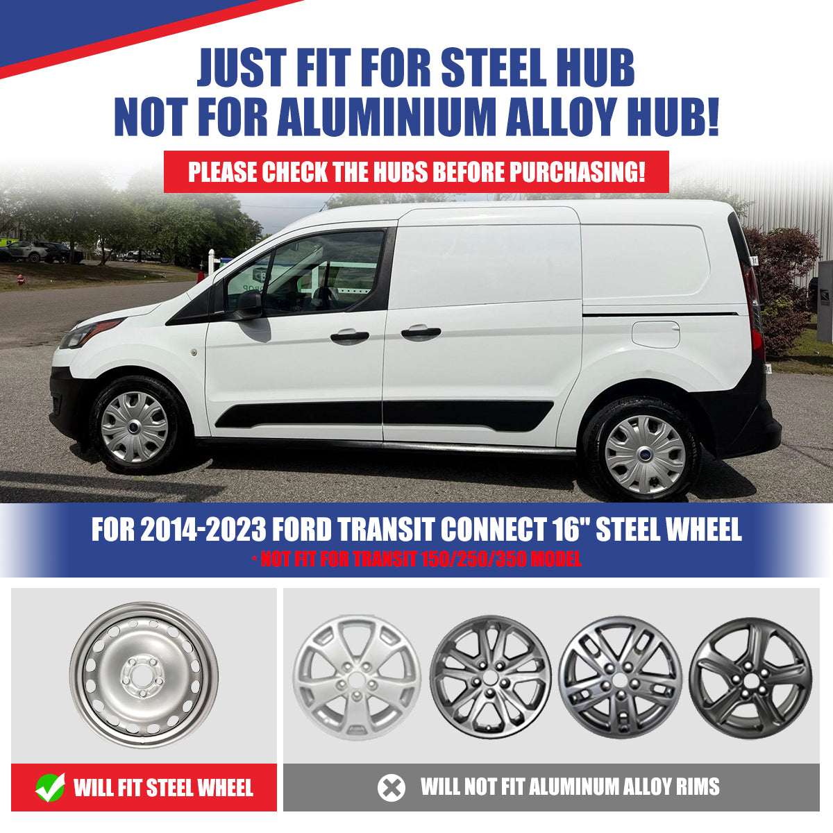 WINJET 16' Hubcaps Wheel Rims Cover for 2014-2023 Ford Transit Connect  - Chrome