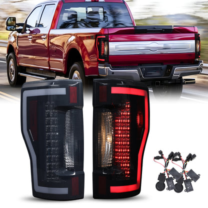 For 2017-2019 Ford F-250 / F-350 / F-450 Super Duty Halogen Type Upgrade LED Sequential Tail light - Black/Smoke