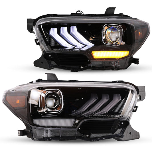 For 2016-2019 Toyota Tacoma/2020-2023 Tacoma SR SR5 TRD Sport DRL Head Lights - Glossy Black/ Clear