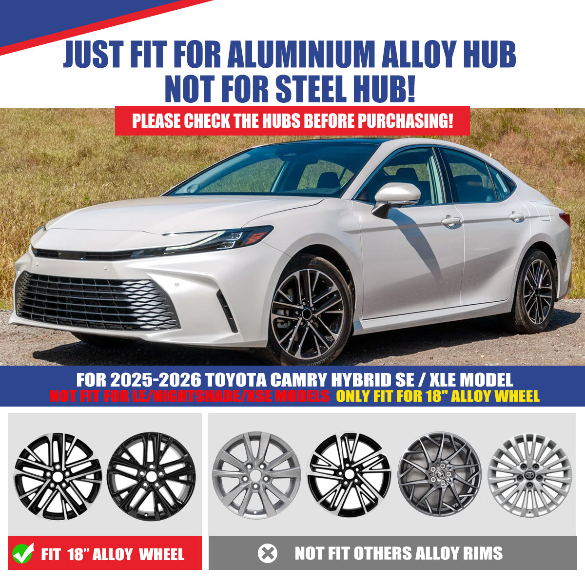WINJET 18' Alloy Wheel Skin for 2025-2026 Toyota Camry Hybrid SE/ XLE model - Black Lacquer