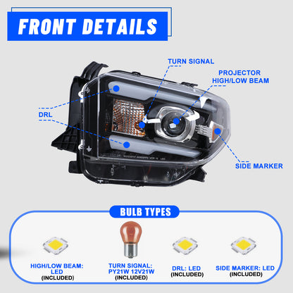 For 2014-2021 Toyota Tundra Full LED Projector Headlights - Matte Black / Clear