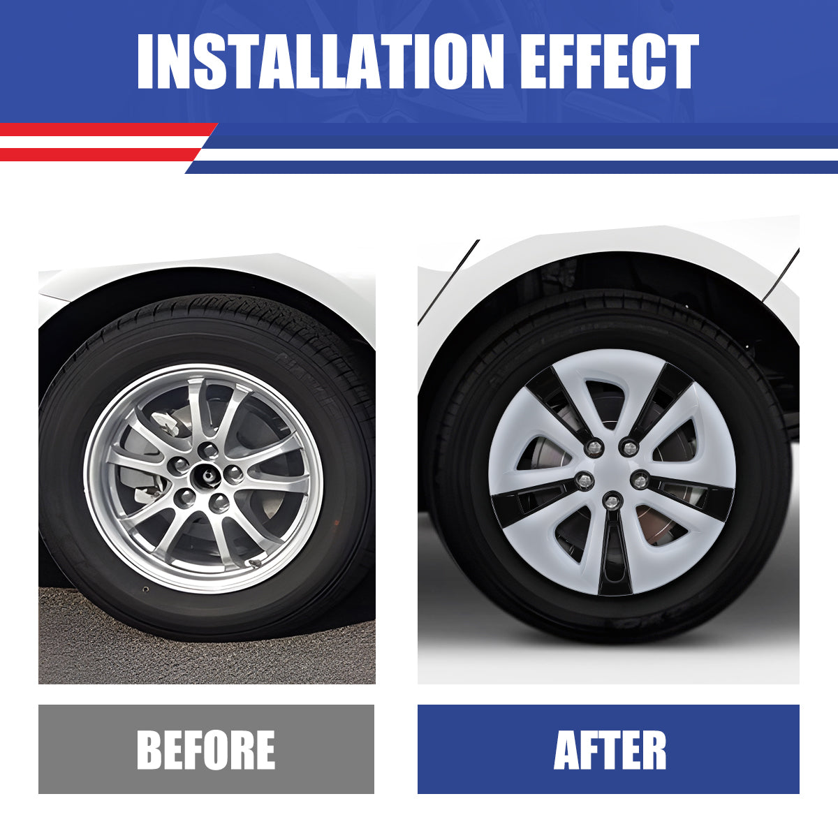 WINJET 15' Hubcaps Wheel Rims Cover for 2016-2022 TOYOTA PRIUS & 2020-2024 TOYOTA COROLLA HYBRID  - Black & White