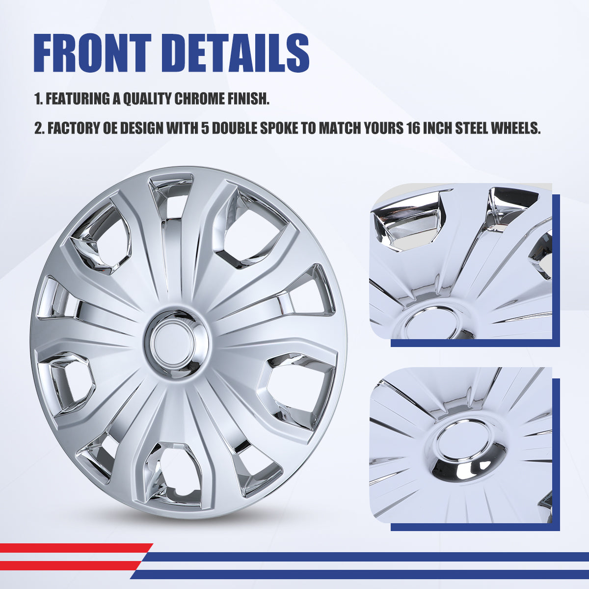 WINJET 16' Hubcaps Wheel Rims Cover for 2014-2023 Ford Transit Connect  - Chrome
