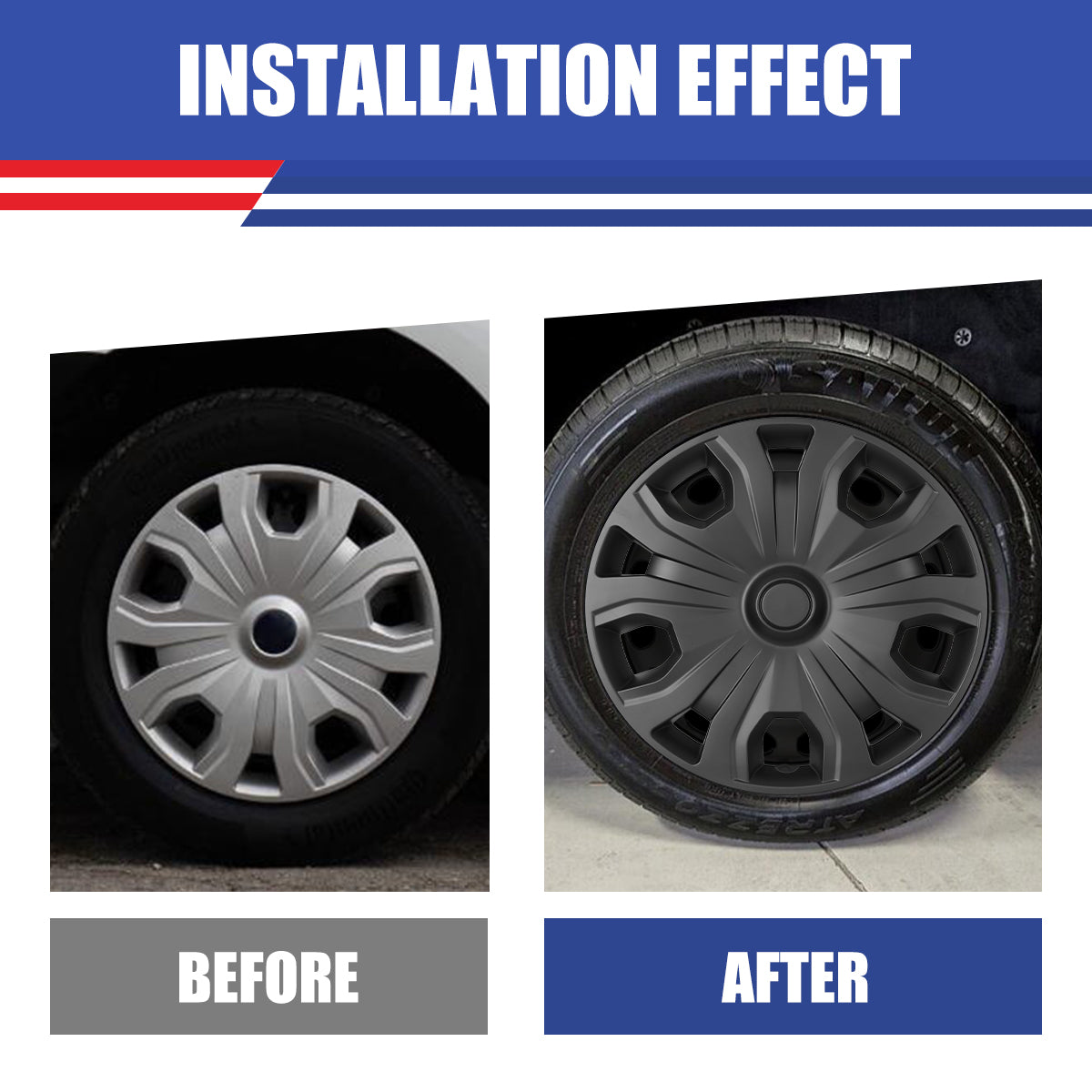 WINJET 16' Hubcaps Wheel Rims Cover for 2014-2023 Ford Transit Connect  - Matte Black