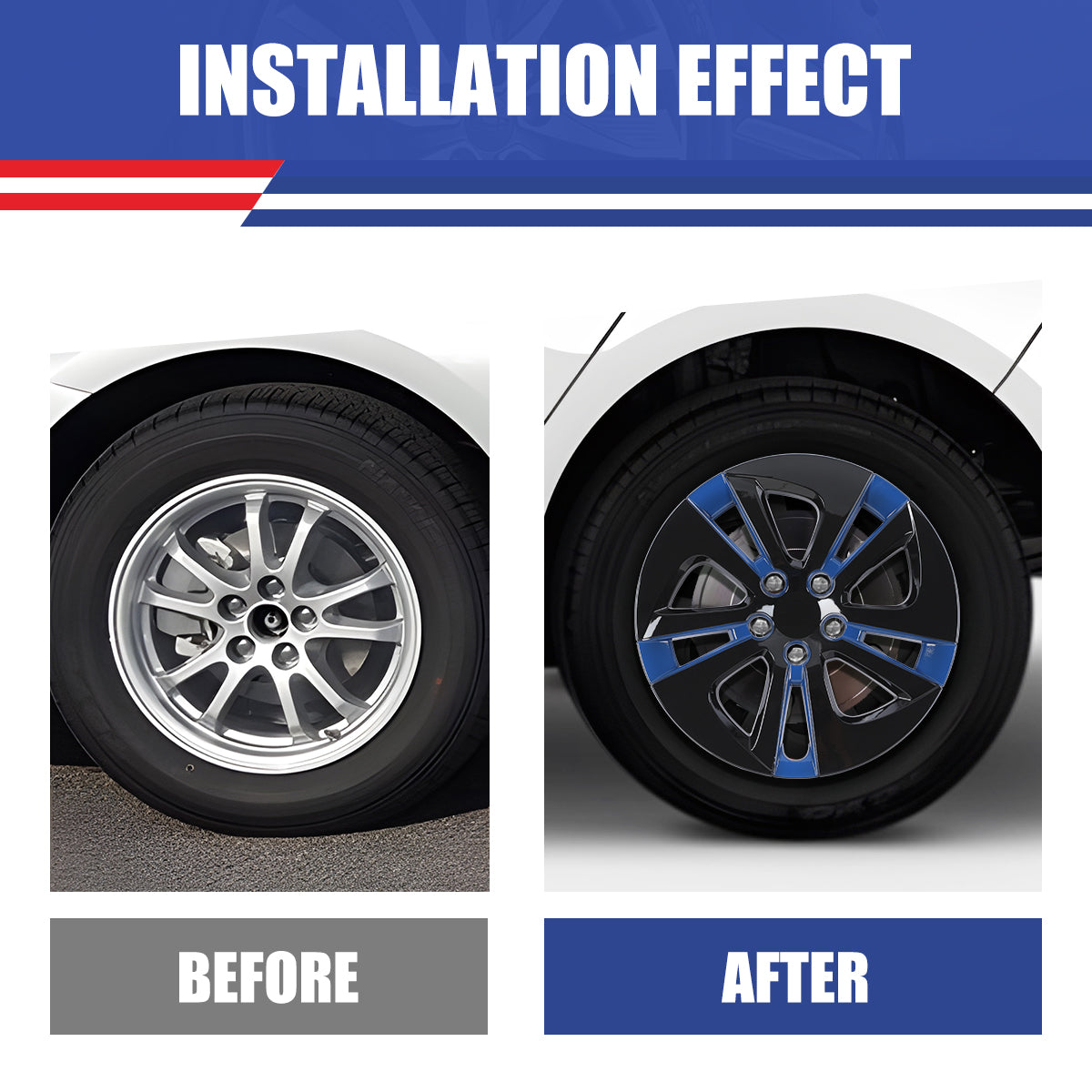 WINJET 15' Hubcaps Wheel Rims Cover for 2016-2022 TOYOTA PRIUS & 2020-2024 TOYOTA COROLLA HYBRID  - Black & Blue