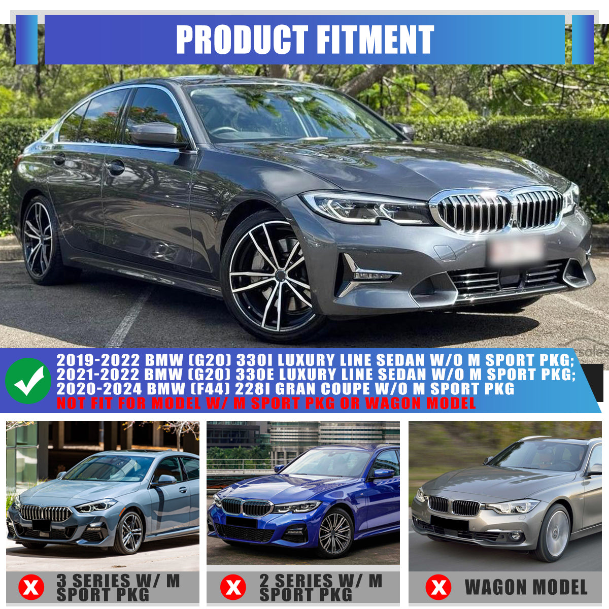 For BMW 330i/330e (2019-2022) & 228i Gran Coupe (2020-2024) w/o M Sport Replacement Fog Light - Clear