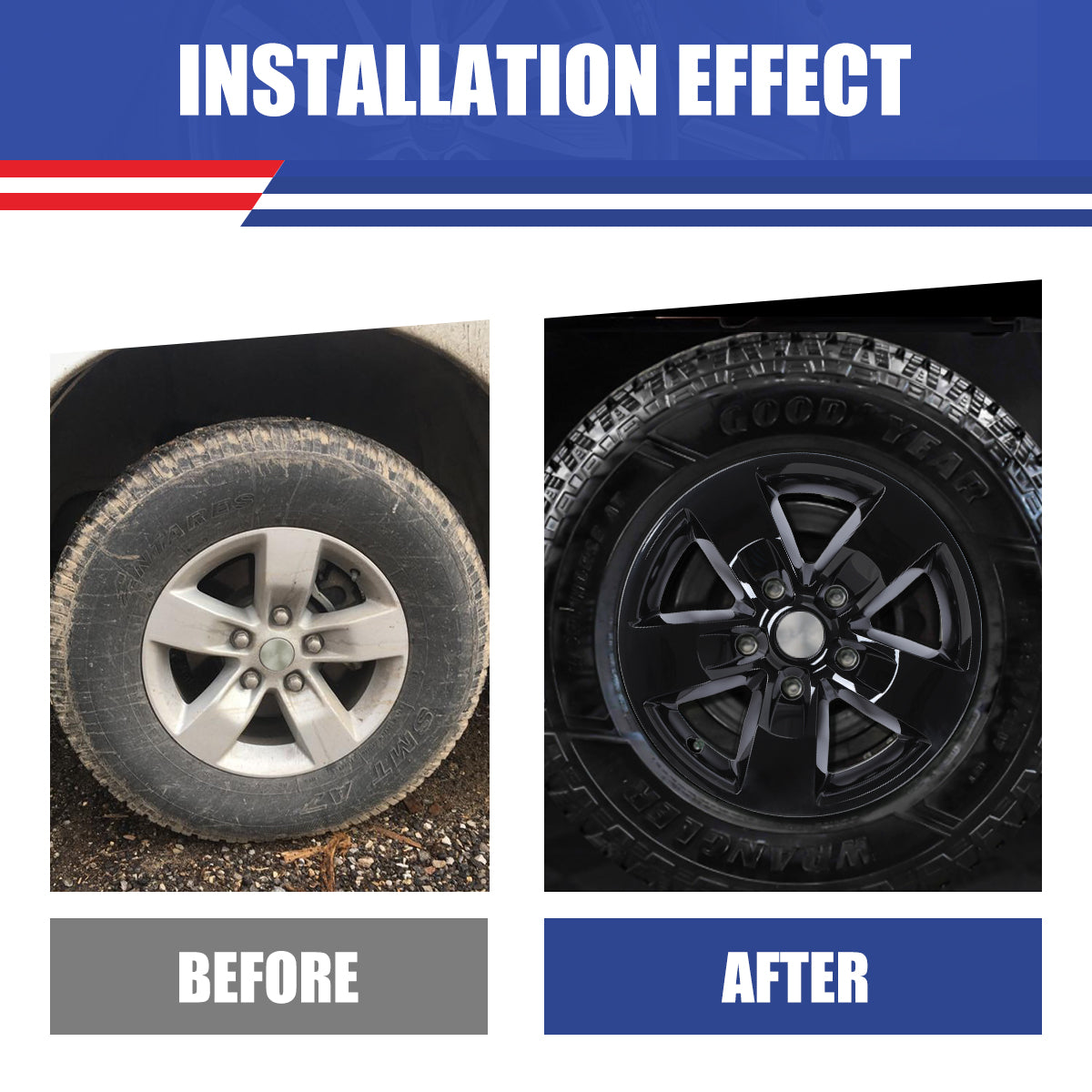 WINJET 17' Hubcaps Wheel Rims Cover for 2013-2018 DODGE RAM 1500/ 2019-2023 DODGE RAM 1500 CLASSIC  - Black Lacquer